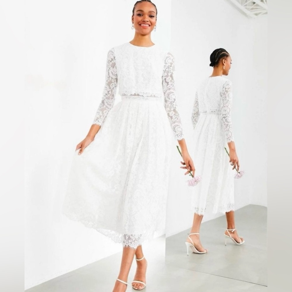 ASOS Bridal Kate Cropped Lace Midi Wedding Dress